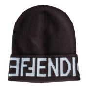 Fendi Logo Beanie Mössa i Lyxig Ull Brown, Herr