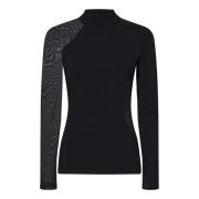 Y-3 Svart Ribbad Turtleneck med Meshinsatser Black, Dam