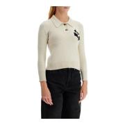 Isabel Marant Étoile Bomull Ull Polo Pullover Broderad Logotyp Beige, ...