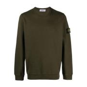 Stone Island Garment Dyed Crewneck Sweatshirt i Olivgrön Green, Herr