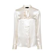 Tom Ford Off-White Silke Puff Ärm Skjorta Beige, Dam