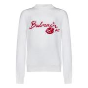 Balmain Vit Ulltröja med Kyss Motiv White, Dam