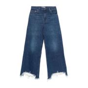 Chloé Blå Denim Wide Leg Cropped Jeans Blue, Dam