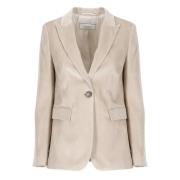 Peserico Beige Blazer med Peak Revers Beige, Dam