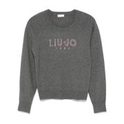 Liu Jo Grå Rhinestone Crew Neck Sweater Gray, Dam