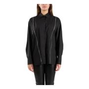 Msgm Oversized Poplin Skjorta med Dragkedjor Black, Dam