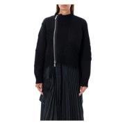 Sacai Svart Kabelstickad Dragkedja Kofta Aw24 Black, Dam