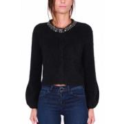 Liu Jo Angora Ull Cardigan med Strassapplikation Black, Dam