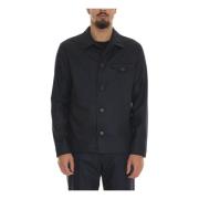 Hindustrie Flanell Overshirt med Framficka Blue, Herr