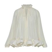 Lanvin Elegant Polyesterblus med Rynkad Krage White, Dam