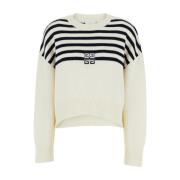 Givenchy Randig Crewneck Tröja med 4G Logo White, Dam