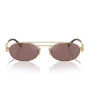 Miu Miu Elegant Oval Solglasögon med Guld Metall Accents Yellow, Dam