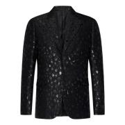 Versace Leopard Jacquard Ullblandning Blazer Black, Herr