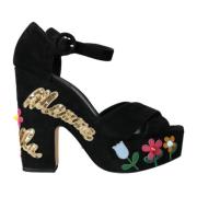 Dolce & Gabbana Blommönstrade Platåsandaler Black, Dam