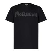 Alexander McQueen Svart Glitter Logo T-shirt Black, Herr