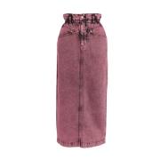 Essentiel Antwerp Mauve Denim Midi Kjol med Elastisk Midja Pink, Dam