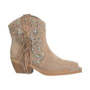 Alma EN Pena Platta ankelboots med fransar Beige, Dam