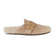 Tory Burch Shearling Mule i Taupe Beige, Dam