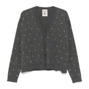 Semicouture Cardigan Sweater med Rhinestone V-Neck Gray, Dam