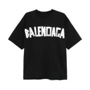 Balenciaga Logo-tape Crew Neck T-shirt Black, Dam