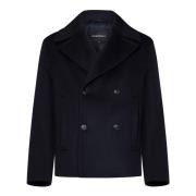 Emporio Armani Blå Peacoat Aw24 Stilig Herrkappa Blue, Herr