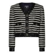 Balmain Randig Kort Jacka Svart Paljetter Black, Dam