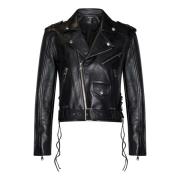 Balmain Svart läder bikerjacka Aw24 Black, Herr