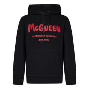 Alexander McQueen Svart Graffiti Logo Hoodie Aw24 Black, Herr