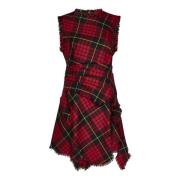 Alexander McQueen Röd Tartan Ull Ärmlös Klänning Red, Dam