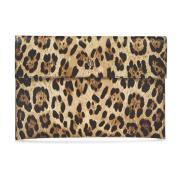 Alexander McQueen Leopard Kalvskinn Clutch med Metallskalle Beige, Dam