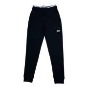 Gcds Svarta bomulls-joggers med vit midjeband och logotyp Black, Unise...