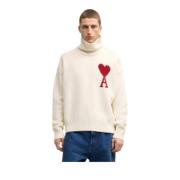 Ami Paris Hjärta Pullover Tröja Modern Passform Beige, Herr