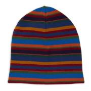 Gallo Unisex vändbar blå fleecebeanie med flerfärgade ränder Multicolo...