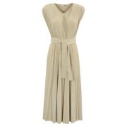 Max Mara Elegant Veckad Midi Klänning Beige, Dam