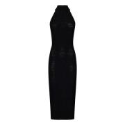 Balmain Diamant Jacquard Ärmelös Midi Klänning Black, Dam