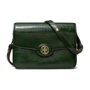 Tory Burch Grön läder axelväska med dubbel T-motiv Green, Dam