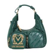 Love Moschino Grön axelväska med gyllene detaljer Green, Dam