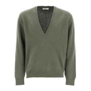 Lemaire Räfflad V-ringad Pullover Tröja Green, Herr