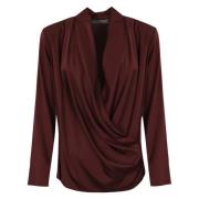 D.Exterior Bordeaux Satin Cross-Over Blus Red, Dam