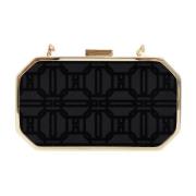 Elisabetta Franchi Svart åttkantig clutch med gyllene metall Black, Da...