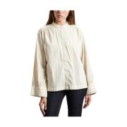 Closed Pastellrandig Bomullsblandning Blus Beige, Dam