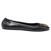 Tory Burch Svart Läder Ballerina Platta Skor Black, Dam