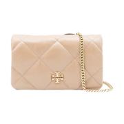 Tory Burch Beige Läder Crossbody-väska med Guldtonad Maskinvara Brown,...