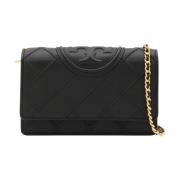 Tory Burch Svart läder Fleming axelväska Black, Dam