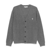 Maison Kitsuné Fox Head Wool Cardigan Sweater Gray, Herr