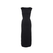 Alaïa Svart Randig Midi Klänning Elegant Stil Black, Dam