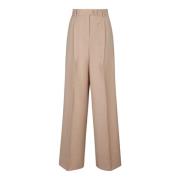 Sportmax Beige Wide Leg Wool Trousers Beige, Dam