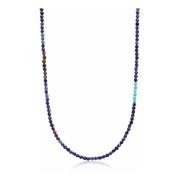 Nialaya Faceted Dumortierite Necklace with Tiger Eye and Turquoise Gra...