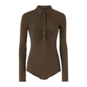 Pinko Långärmad polobodysuit med knappar Brown, Dam