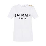 Balmain Logotryckt T-shirt White, Dam